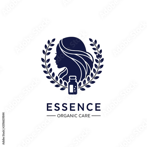 Minimalist Beauty Logo Design Featuring Woman Silhouette and Essential Oil Bottle.