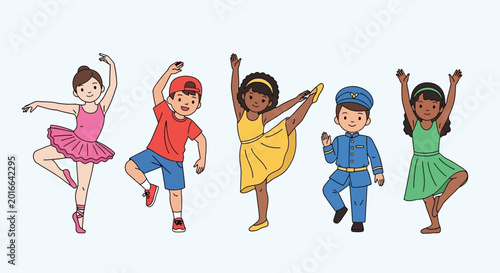 Fotografie Diverse Kids Dancing and Playing Dress-Up: Ballet, Sports, Pilot, Casual