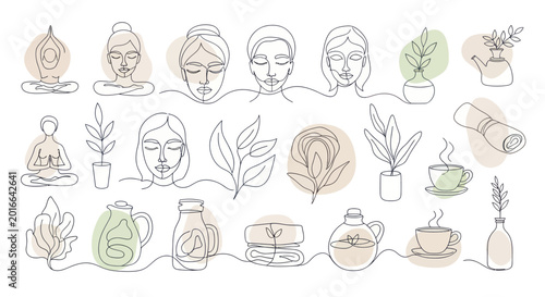 Minimalist Line Art Collection of Wellness and Spa Elements.