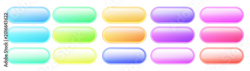 Neon call action button modern icon set Glowing frames sign collection for web design, app, game and interface Vector illustration push button icons