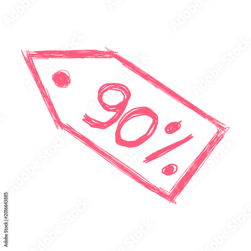 Pink Hand Drawn Sketch Price Tag With 90 Percent Text. Massive Discount Symbol For Ecommerce Banners, Retail Marketing Campaigns, And Social Media Sale Graphics