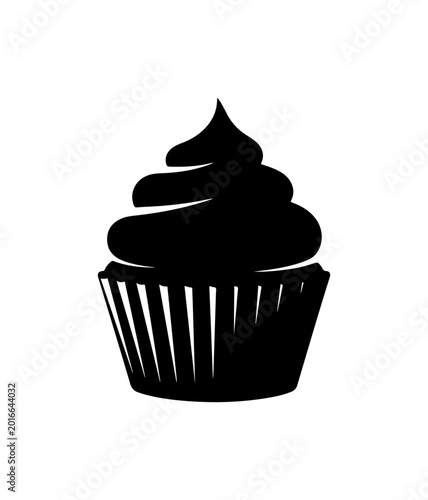 Black Bold Silhouette Cupcake with Frosting - Clean Vector Art