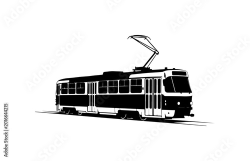 Bold Black City Tram Silhouette Vector Art