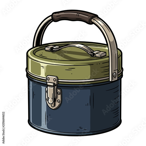 Vintage Blue and Green Metal Lunchbox with Handle and Clasp
