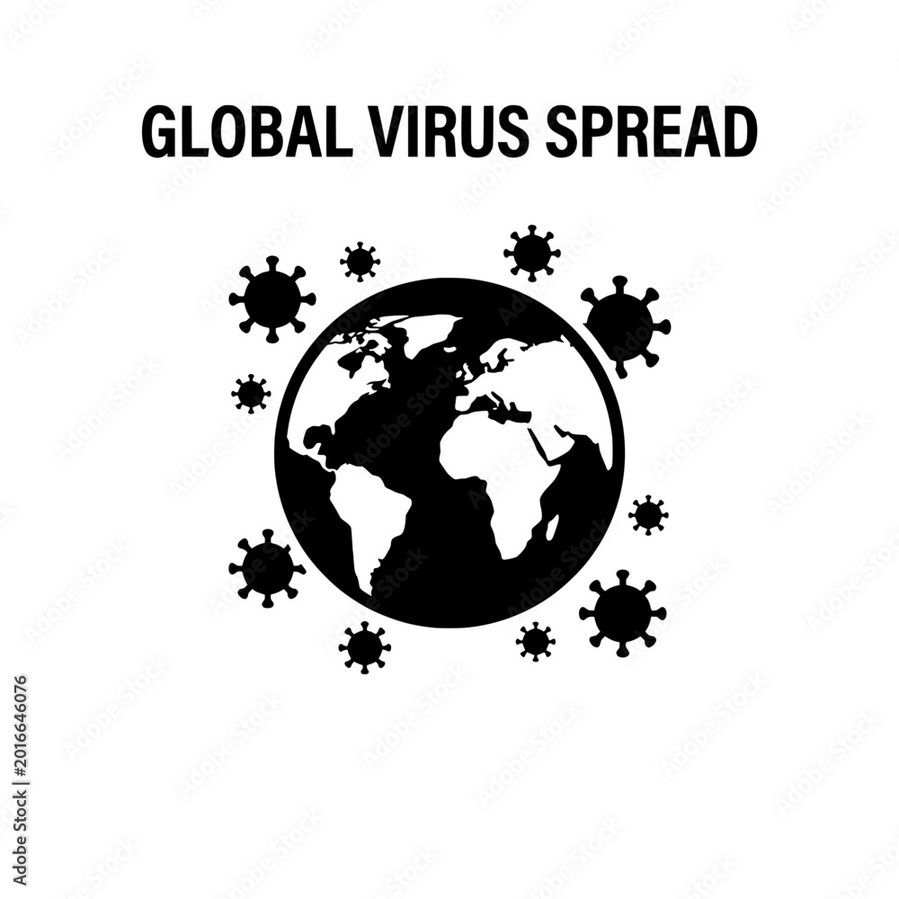 Obraz premium Global Virus Spread Depicted with Earth and Coronavirus Icons.