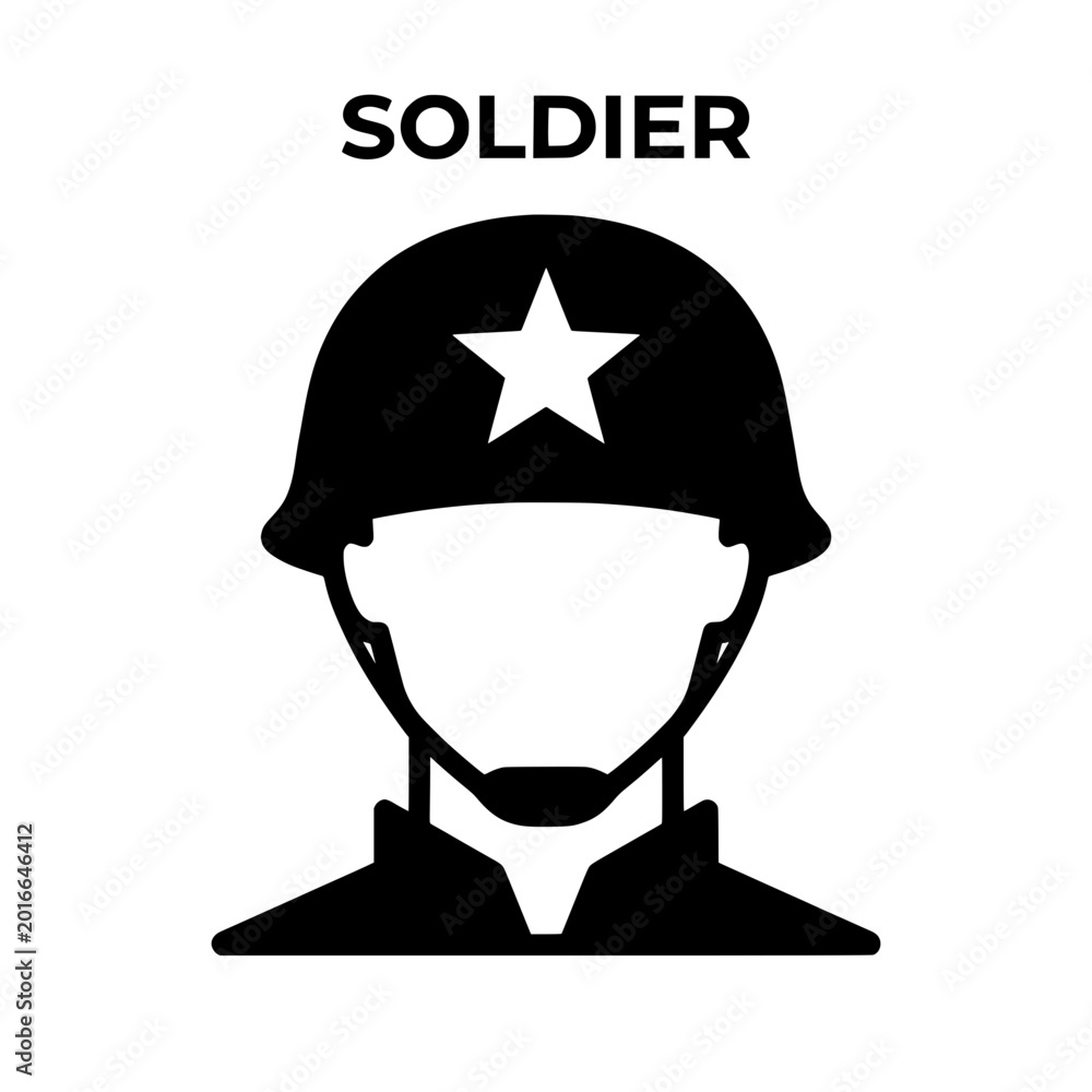 Naklejka premium Iconic Silhouette of a Soldier with a Star on Helmet.