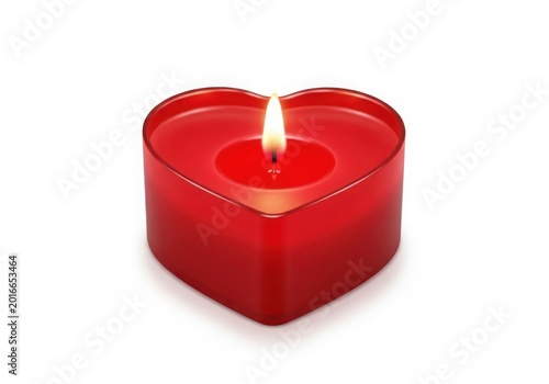 Heart-shaped red candle with lit flame