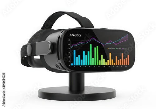 VR headset displaying colorful analytics dashboard