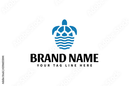 Sea turtle and water logo design template