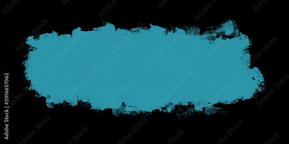 Fototapeta premium Light sky blue brush stroke with irregular textured edges on black background, soft delicate watercolor paint swatch.