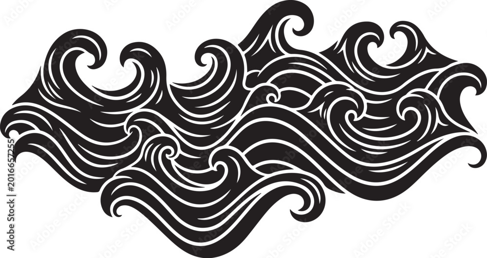 Fototapeta premium Black and White Swirling Wave Design Element