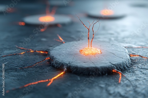 Captivating close-up of molten lava tube with glowing fissures and fiery lava streams emanating from volcanic eruption