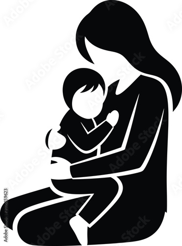 Black silhouette of mother holding baby