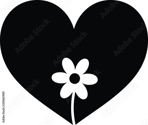 Black heart with white flower
