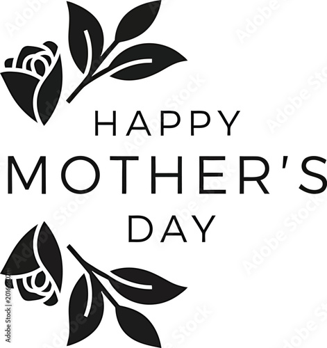 Happy Mothers Day text with rose icon