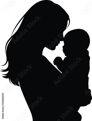 Black silhouette of a mother holding a baby