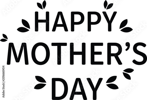Happy Mothers Day text with leaf design