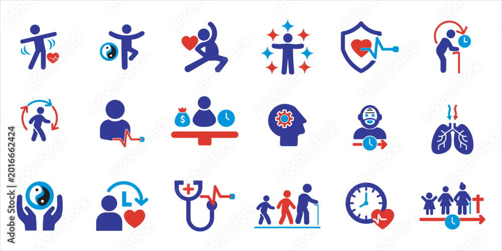 Fototapeta premium life icon set bundle. life, hand, health, care, family, people, heart, human love and more. simple flat colored vector