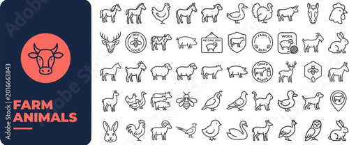 Foto Farm Animal and Livestock outline icon set