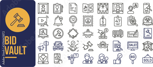 Tableau sur toile Bid Vault and Auction House outline icon set