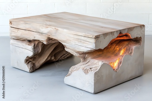 Unique Wooden Coffee Table with Artistic Design and Built-in Lighting for Modern Home Decor