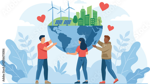 Billede på lærred Diverse People Supporting Global Sustainability and Renewable Energy for a Green