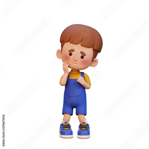 Tableau sur toile 3D Cute Boy shy expression introvert behavior and soft emotion concept