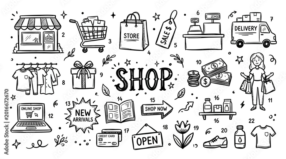 Fototapeta premium Shopping icons and retail symbols.
