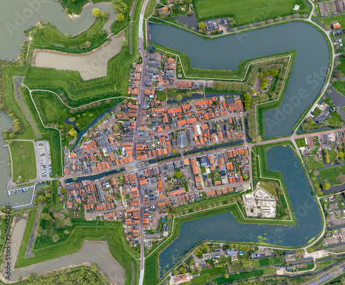 Nieuwpoort Star Fortress Top-Down Aerial - Perfect Bastioned Geometry from Above, Netherlands