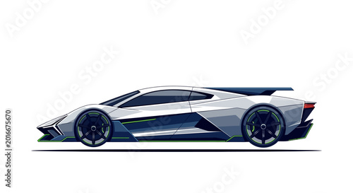 Foto Sleek futuristic sports car with vibrant details on a white background
