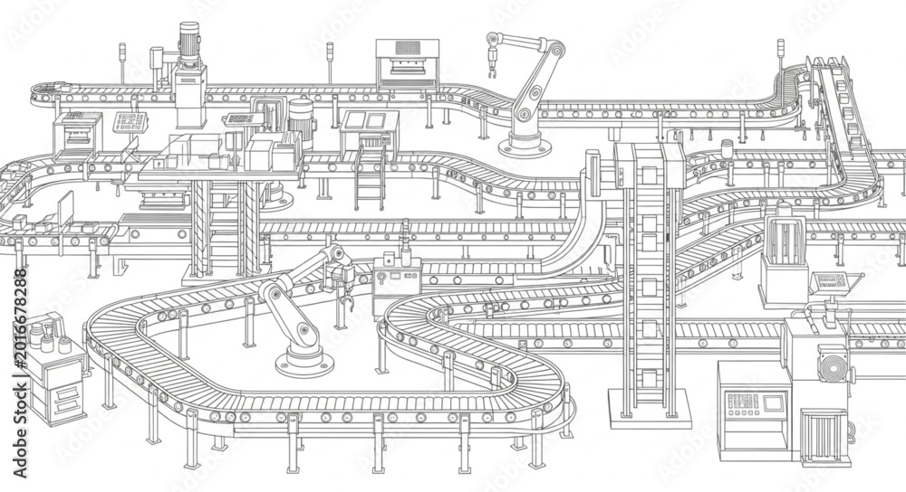 Obraz premium Detailed architectural drawing of a large industrial factory complex.