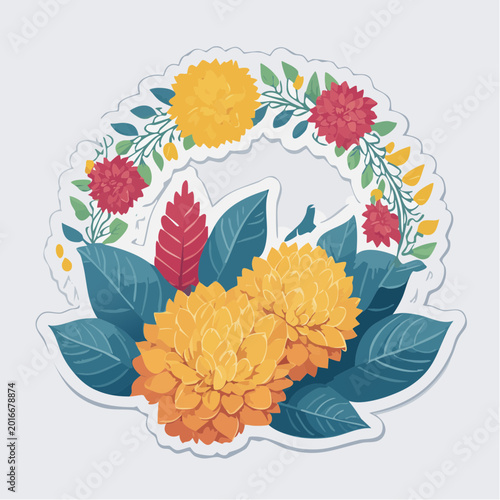 Vibrant Floral Wreath with Yellow and Red Flowers