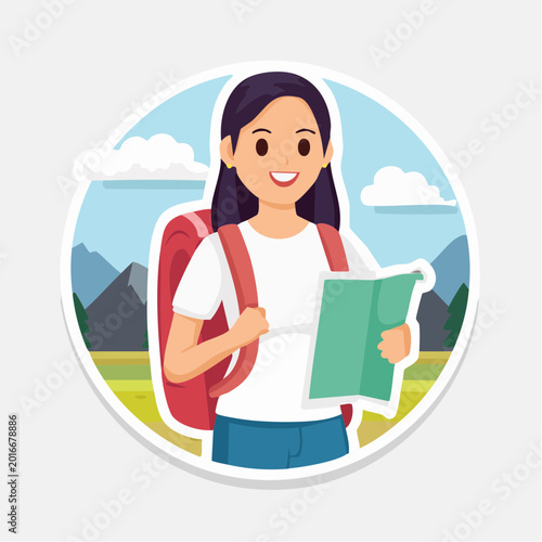 Woman with Backpack and Map in Nature