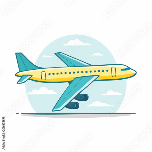Yellow and Teal Airplane Flying Through Clouds