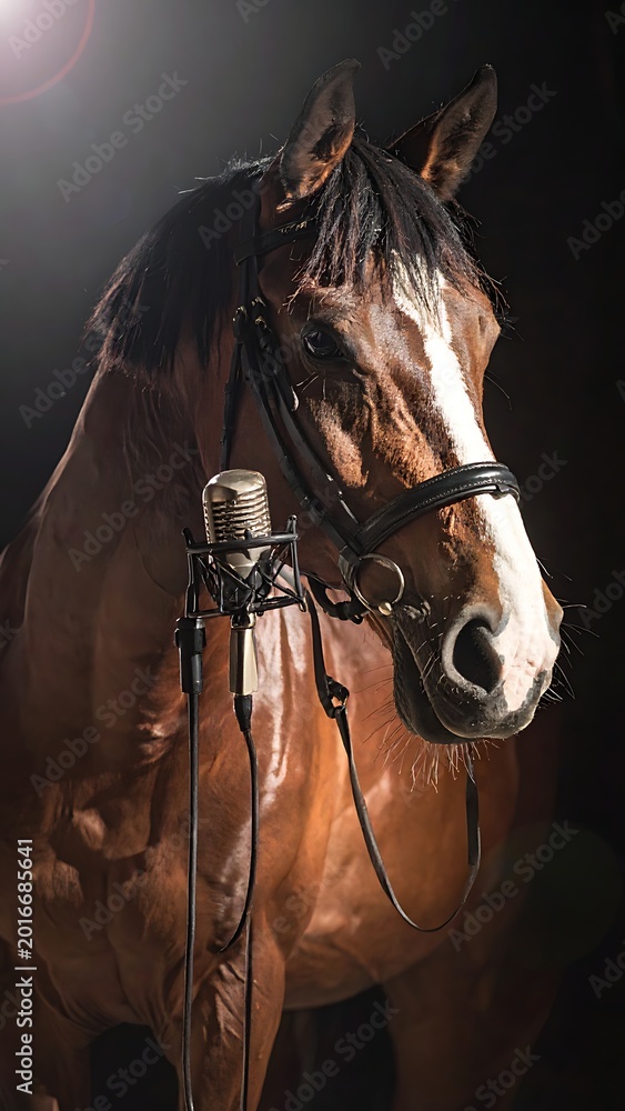 Obraz premium A brown horse with a white stripe on its face