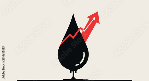 Oil Price Increase: Black Gold Drop with Upward Arrow Graph