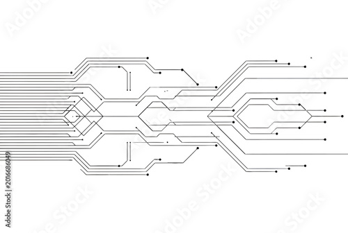 Circuit board design with microchip and wires Isolated on transparent background