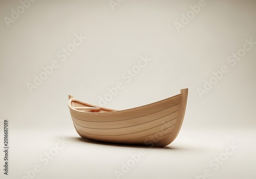 Wooden rowboat isolated on white background for transportation and recreation