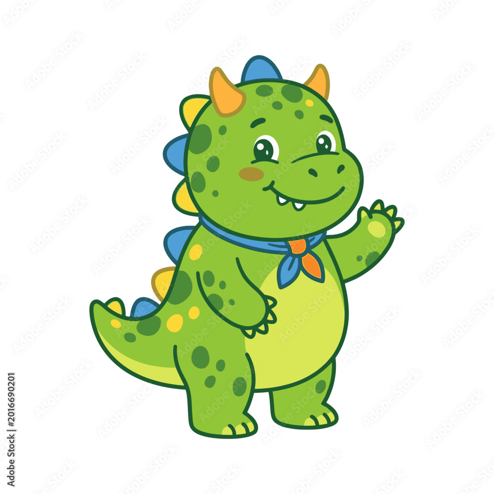 Obraz premium Friendly Green Cartoon Dinosaur