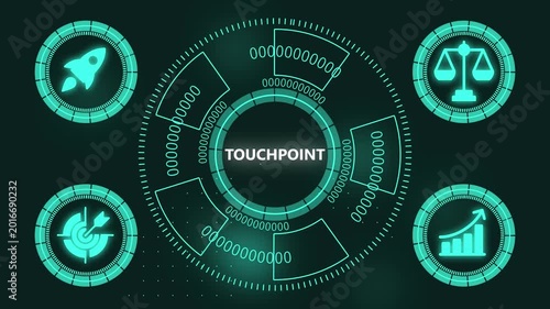 Digital touchpoint hud interface with business growth and strategy