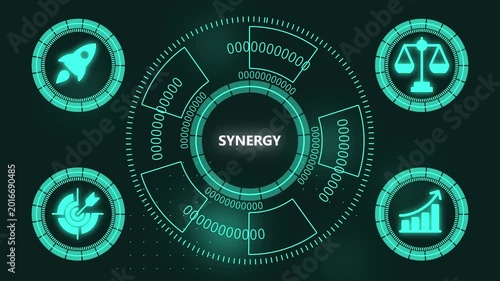Synergy business concept hud interface with animated digital