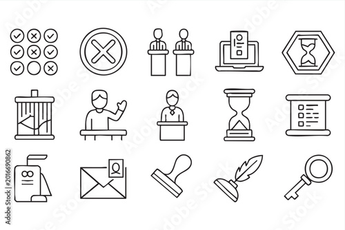 Minimalist Election Icons Set For Voting And Government Web UI Design