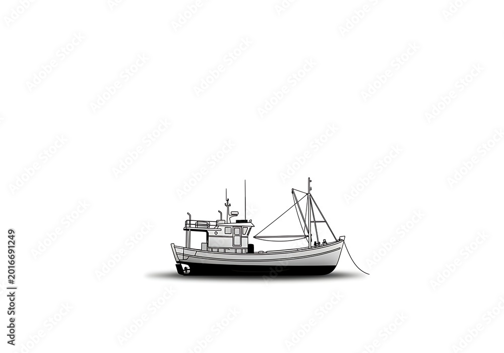 Fototapeta premium Fishing boat illustration isolated on white background for design elements