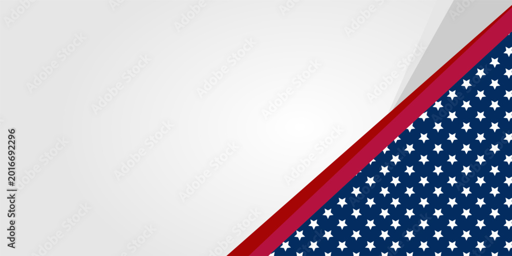 Obraz premium Minimalist banner with a US background, stars, and red diagonal stripes. Free copyspace area design.