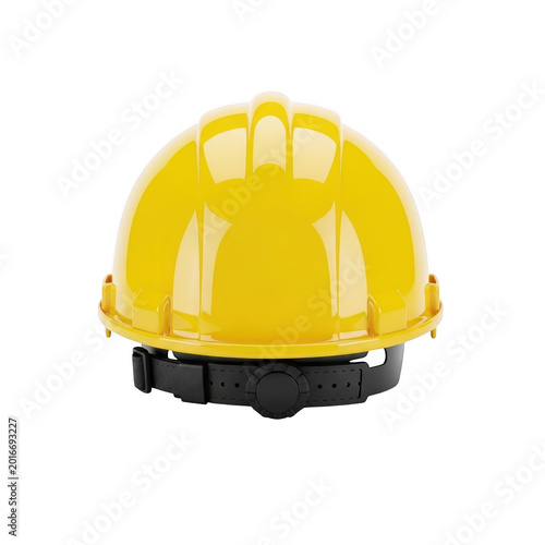 Yellow hard hat safety helmet construction protective headgear for industrial workers on construction site.