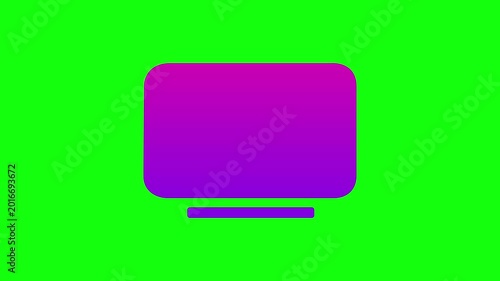 Animated purple gradient television screen monitor on green screen, digital broadcasting, media streaming, entertainment, or technology equipment