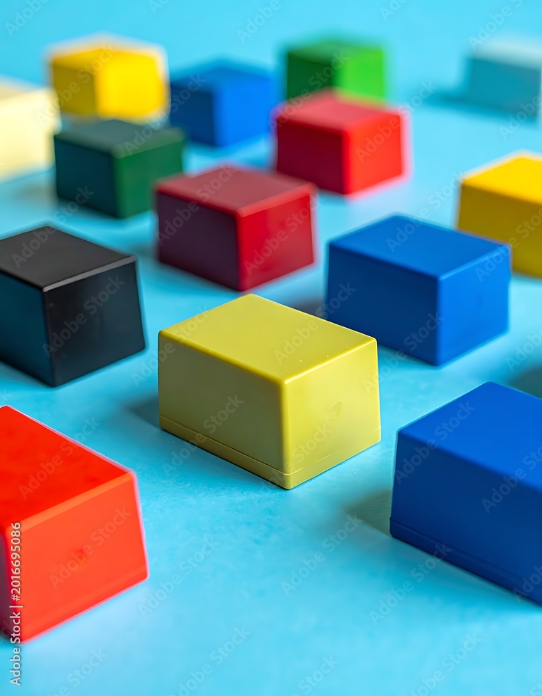 Fototapeta premium A close-up of colorful wooden blocks on a blue surface