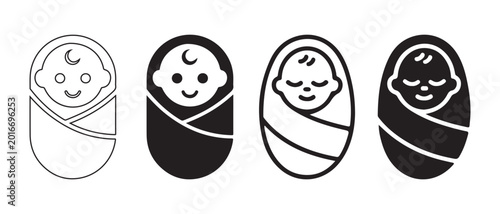 Foto Swaddled newborn baby icon set