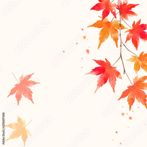 Watercolor Japanese Maple Autumn Banner Background
