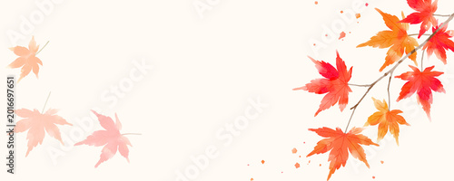 Watercolor Japanese Maple Autumn Banner Background